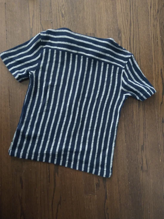 ZARA Navy & White Striped Knit Polo Shirt - Picture 4 of 7